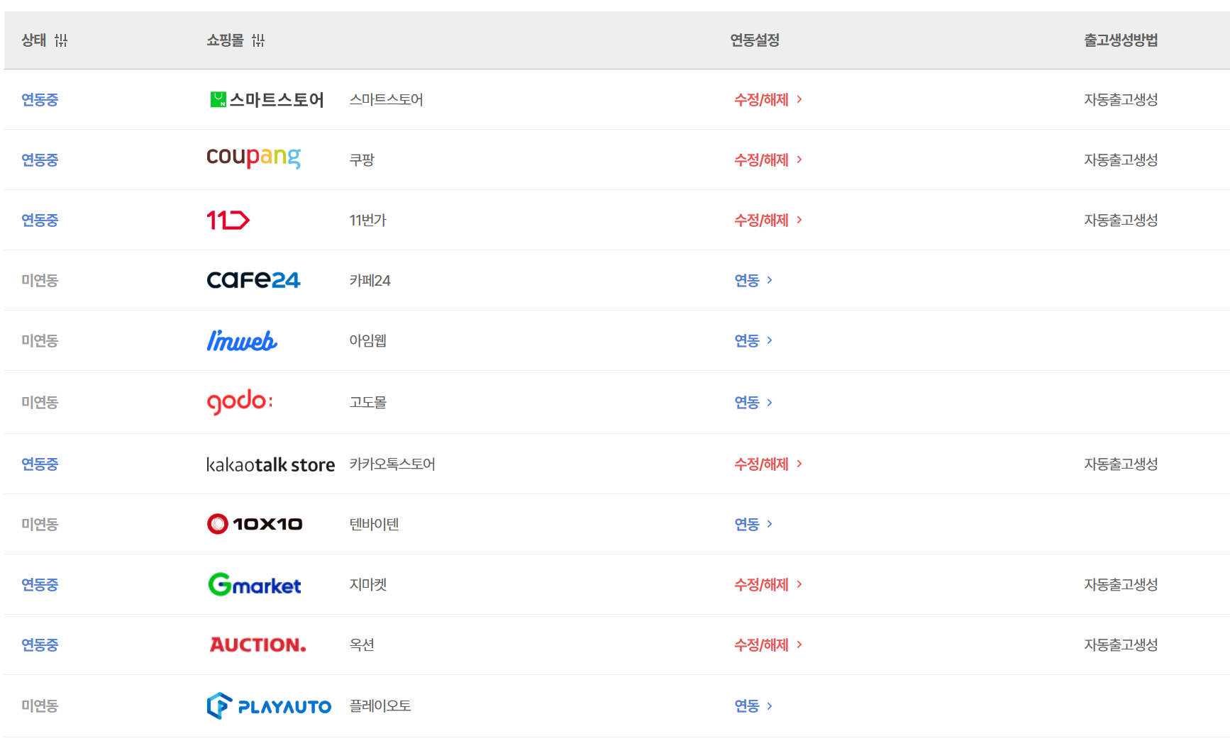 풀필먼트 상품/주문연동